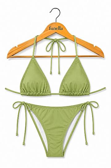 Kadın Boyundan Bağlamalı Şık Üçgen Bikini Takımı - 13