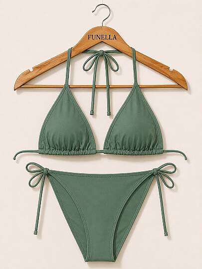 Kadın Boyundan Bağlamalı Şık Üçgen Bikini Takımı - 26