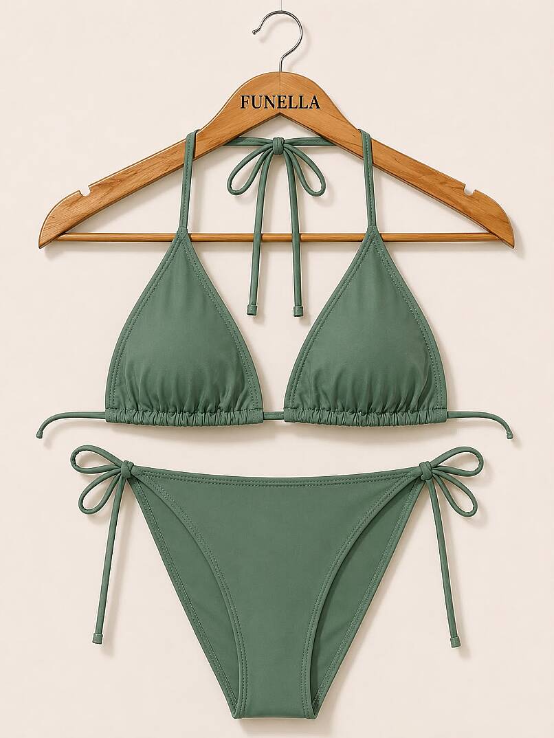 Kadın Boyundan Bağlamalı Şık Üçgen Bikini Takımı - 26