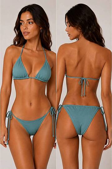 Kadın Boyundan Bağlamalı Şık Üçgen Bikini Takımı - 42