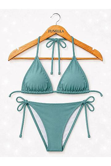 Kadın Boyundan Bağlamalı Şık Üçgen Bikini Takımı - 39