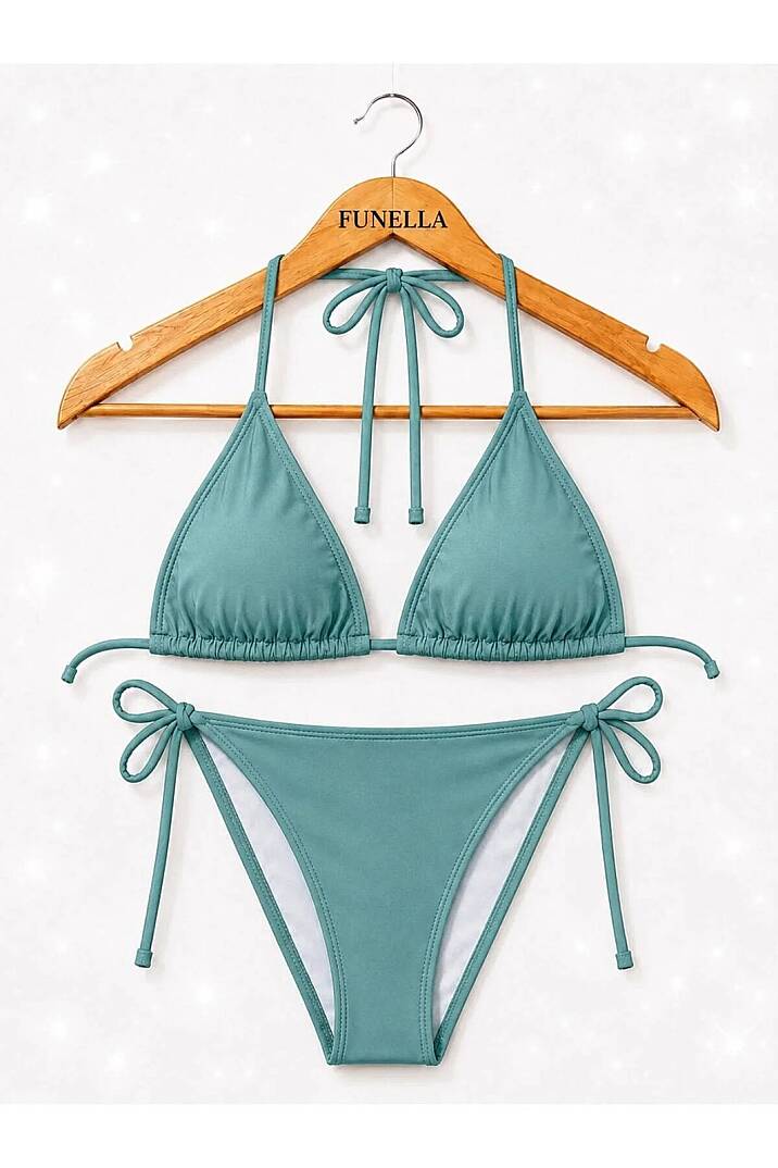 Kadın Boyundan Bağlamalı Şık Üçgen Bikini Takımı - 39