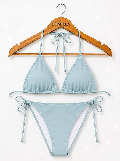 Kadın Boyundan Bağlamalı Şık Üçgen Bikini Takımı - 43