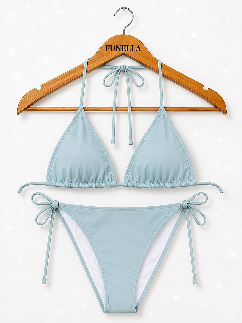 Kadın Boyundan Bağlamalı Şık Üçgen Bikini Takımı - 43